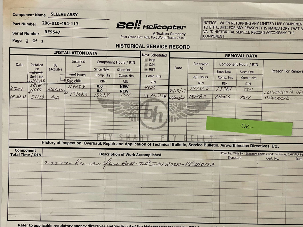 Sleeve Assy P/N 206-010-454-113