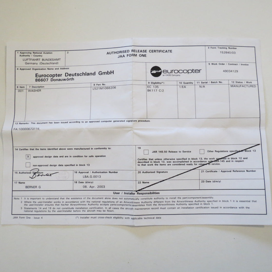 WASHER P/N L521M1066206